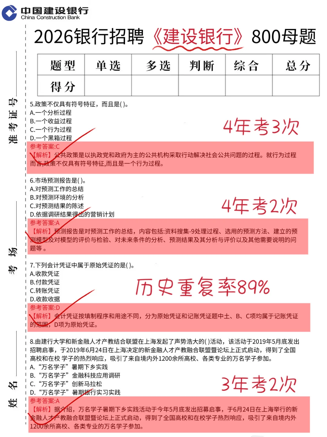11.1建设银行笔试，就这800题，背完保底90分！