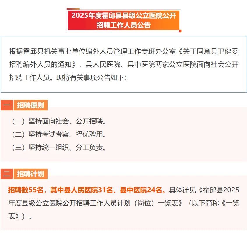 霍邱机关事业单位编外（县级医院）招聘55人