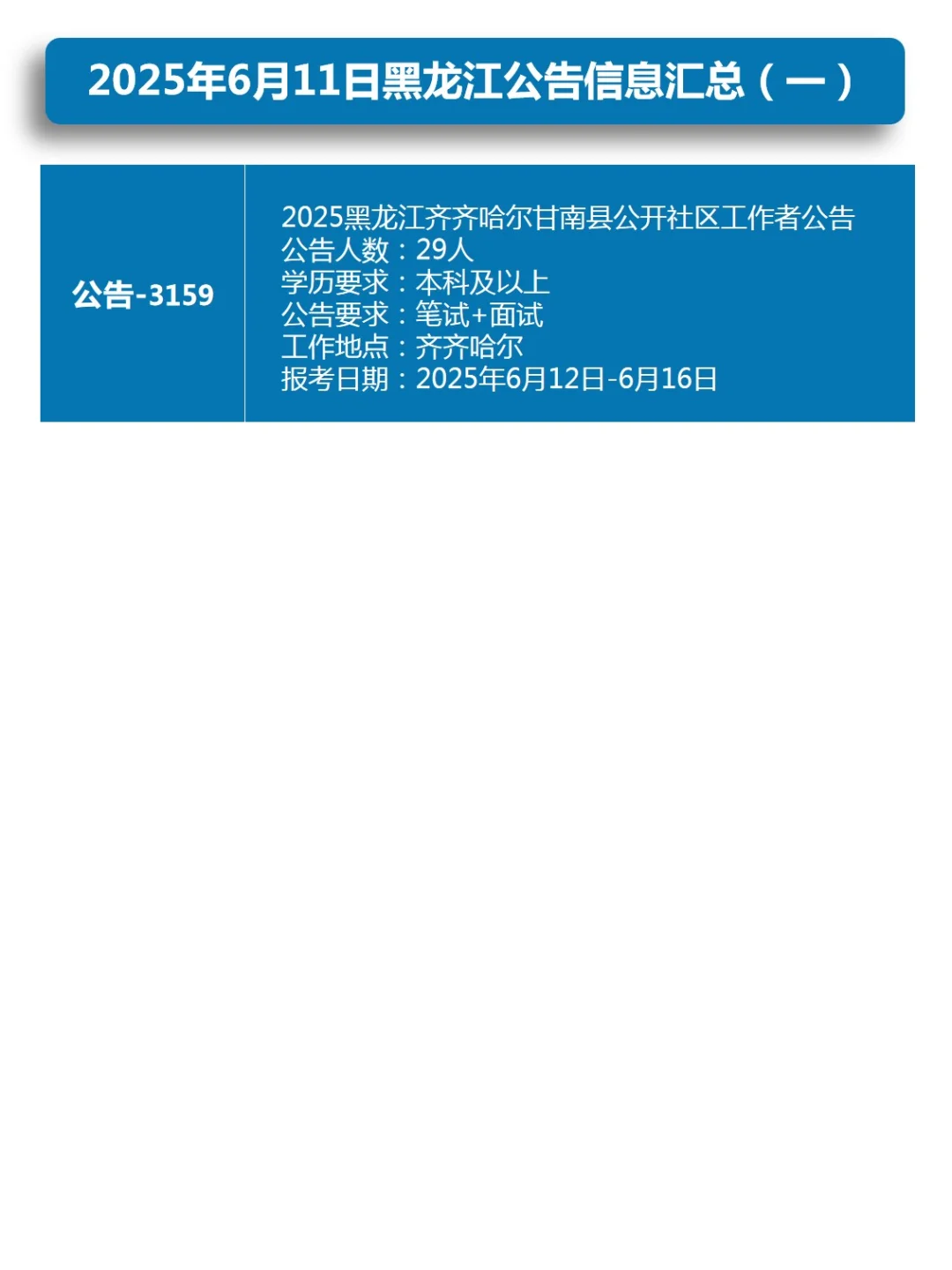 2025年6月11日黑龙江公告信息汇总