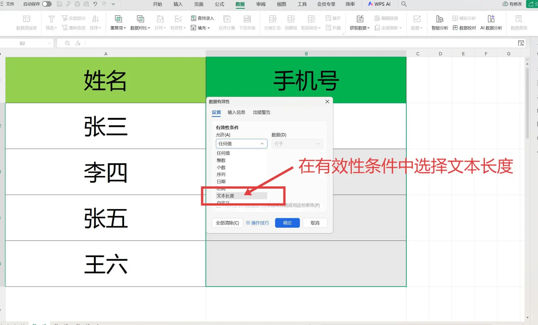 WPS表格使用技巧-设置录入条件