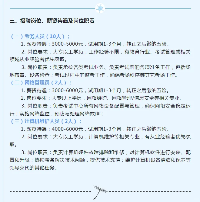 齐齐哈尔北方云考试中心招聘14人
