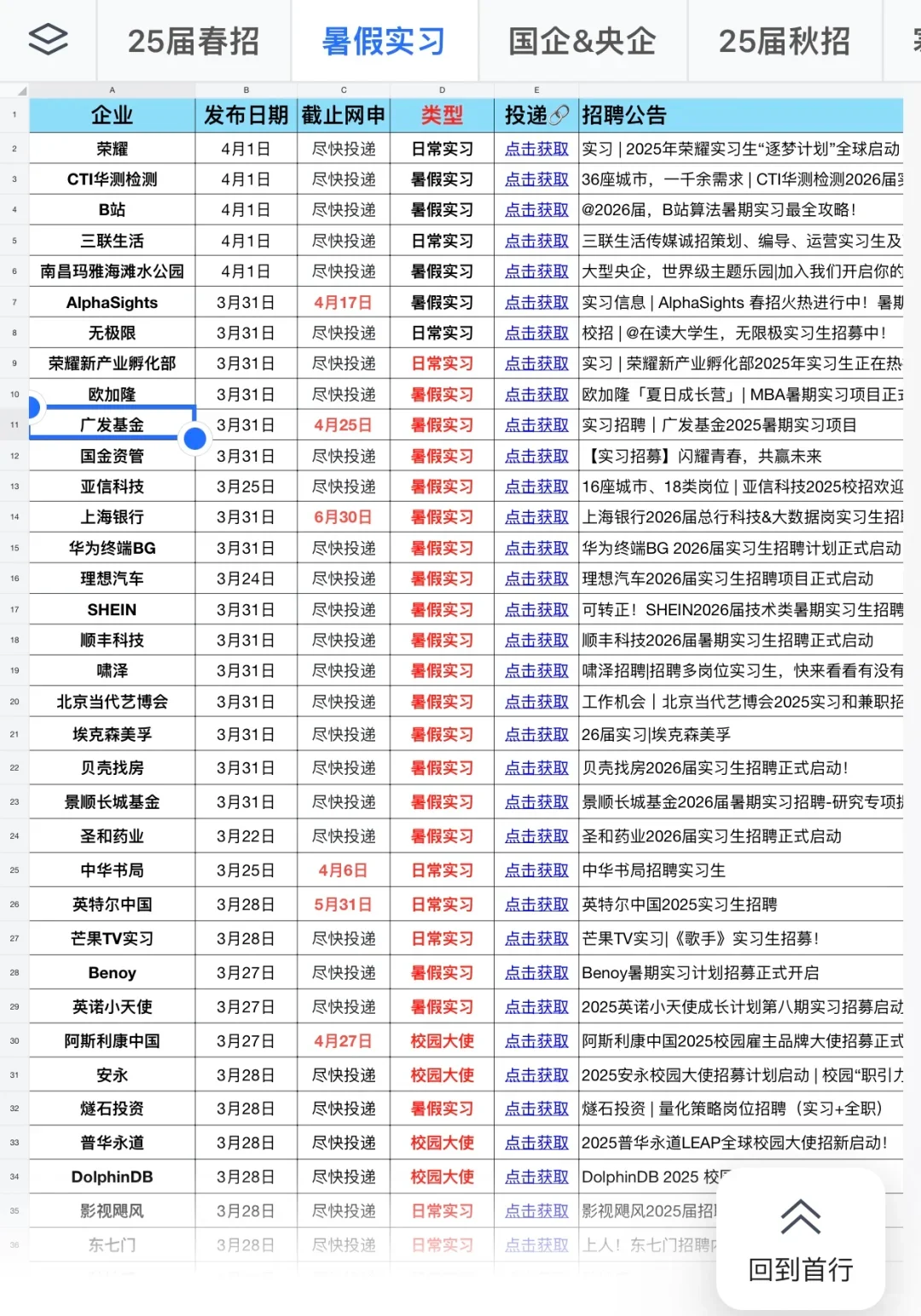5.5今天突然新开了好多暑期实习👍