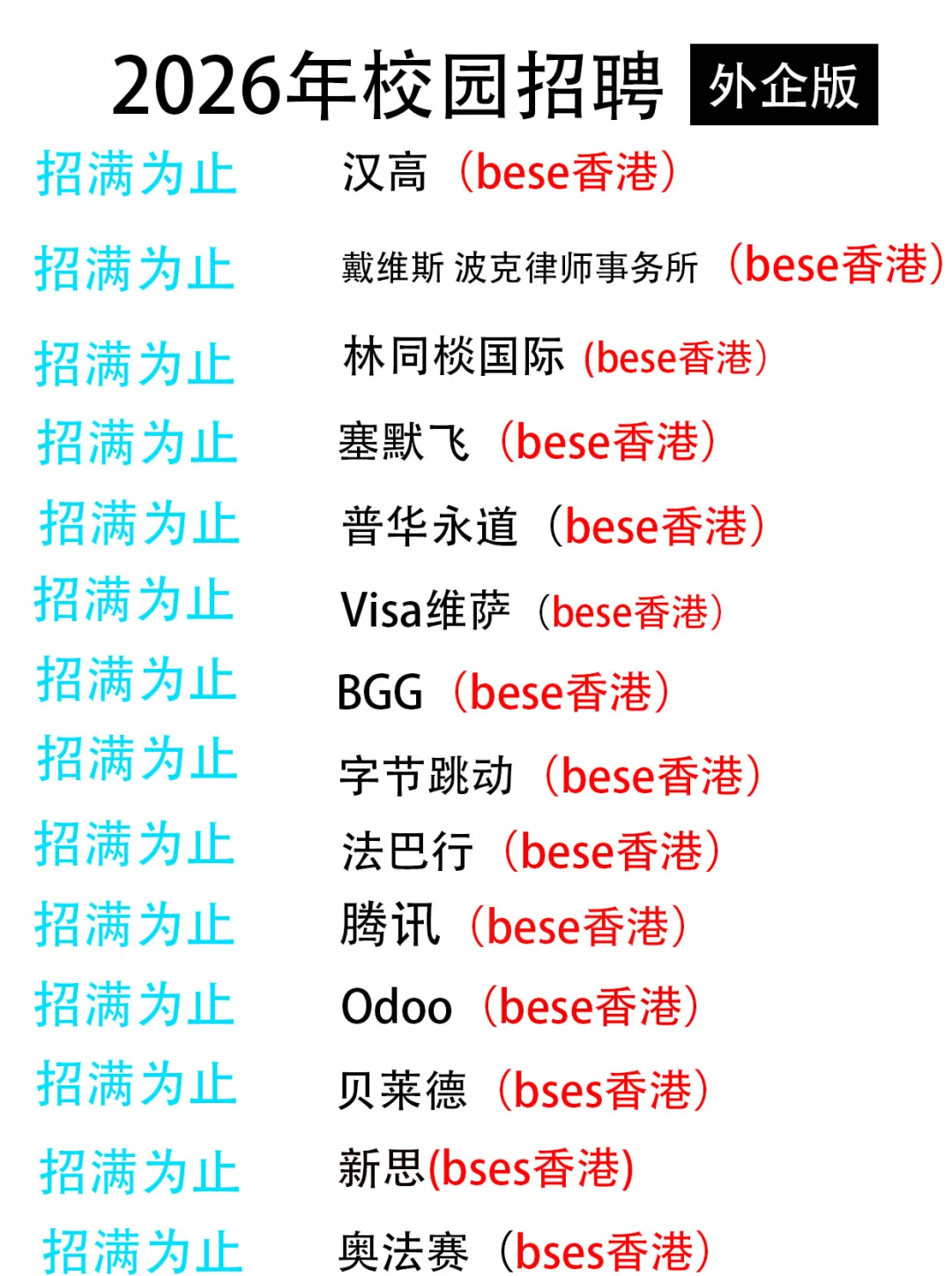 外企汇总！base：香港