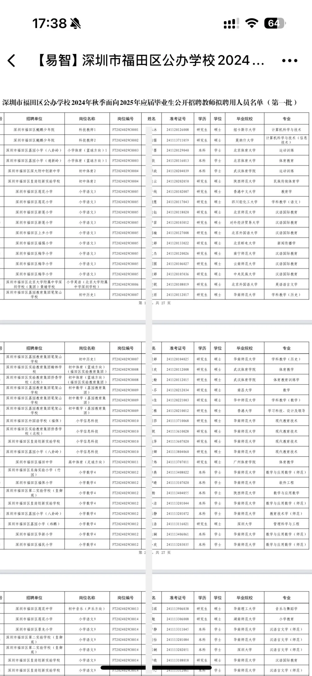 深圳福田校招拟聘用名单～
