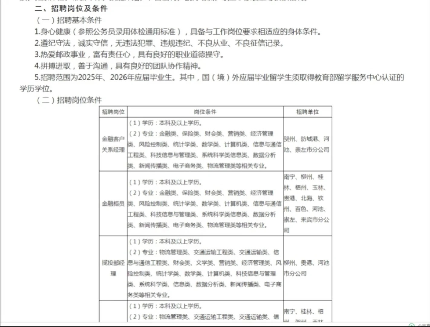 中国邮政广西分公司2026校园招聘
