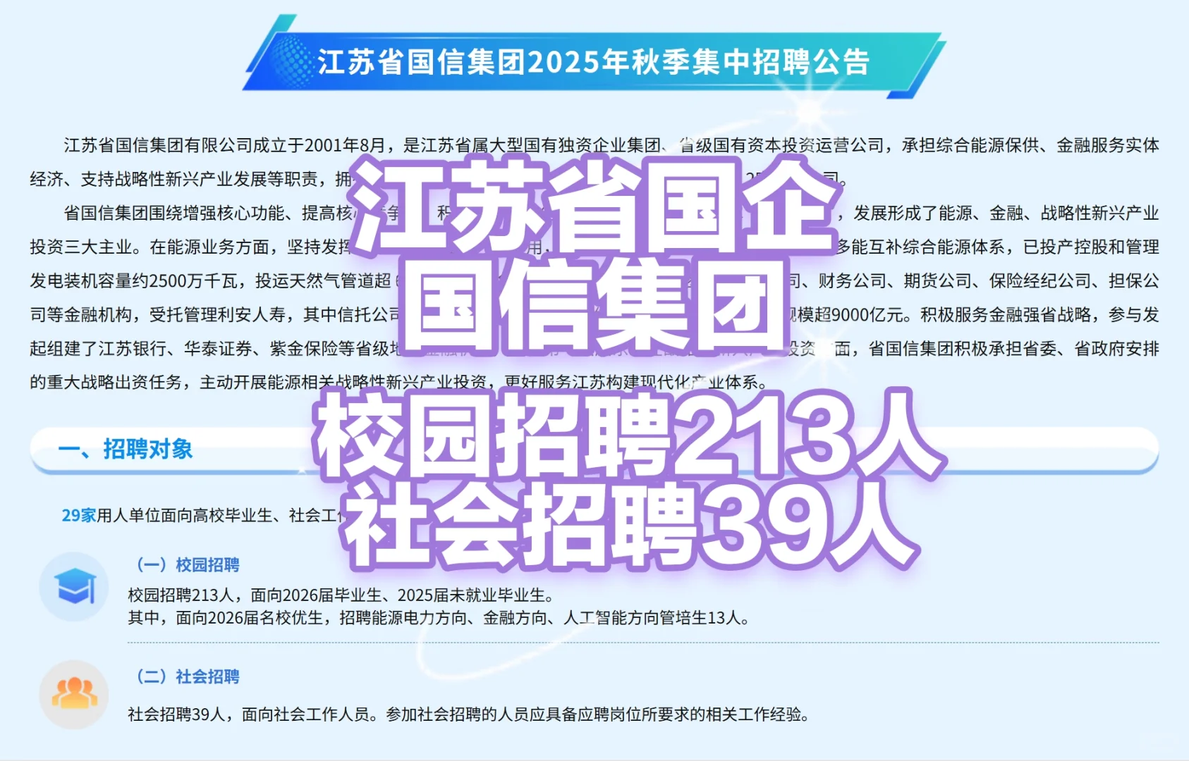 江苏省国企国信集团招聘252人