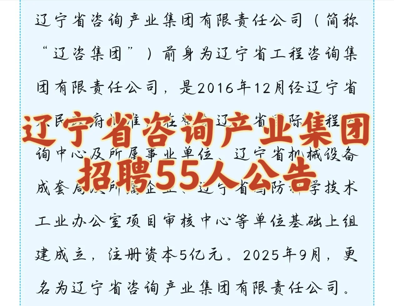 辽宁省咨询产业集团招聘55人公告