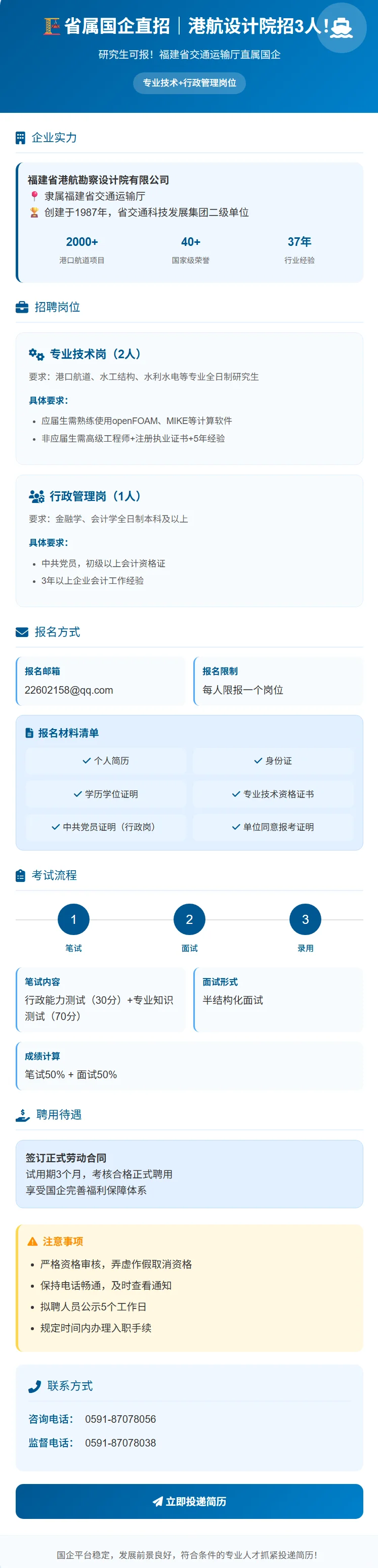 🏗️省属国企直招｜港航设计院招3人！