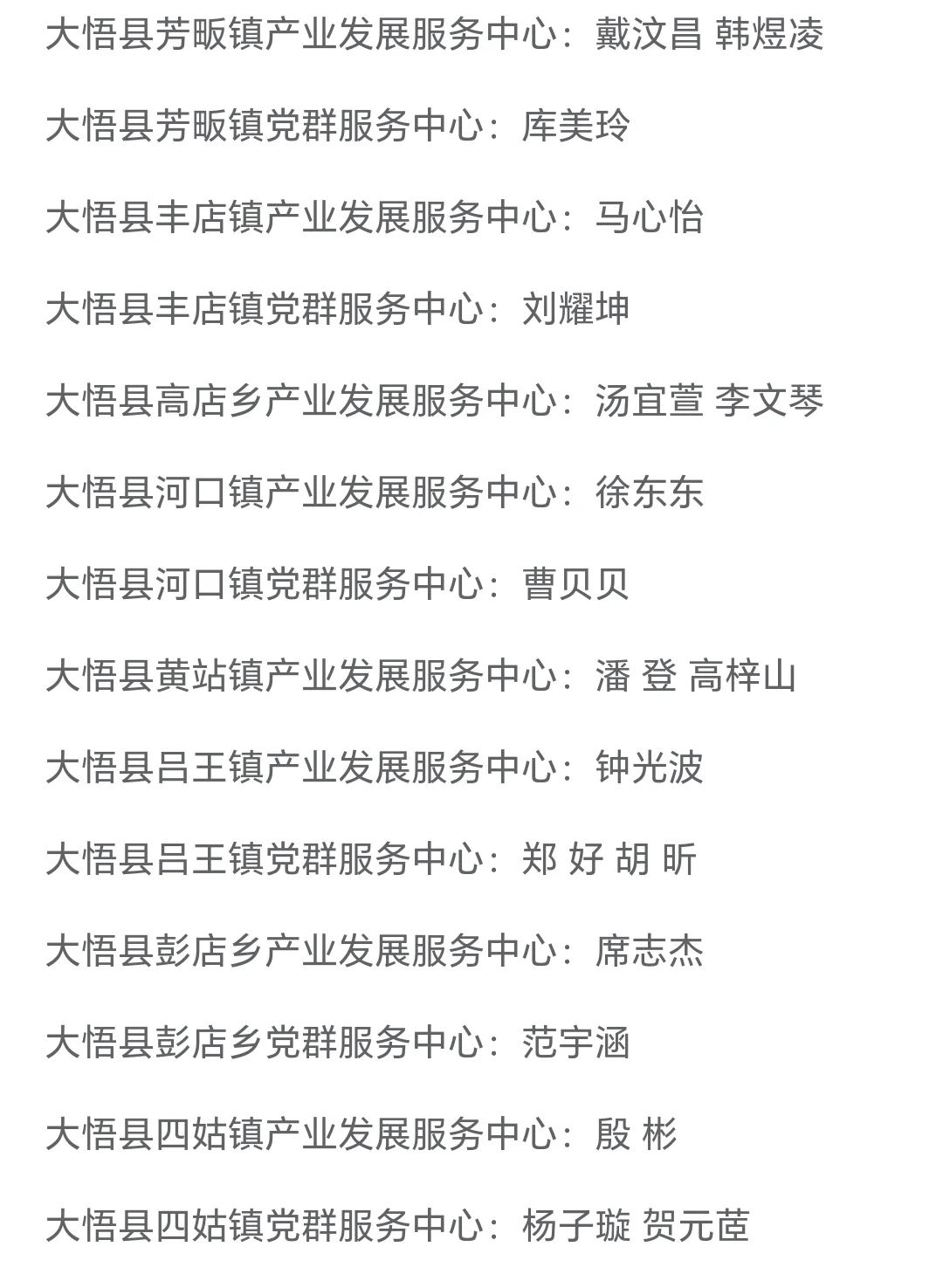 大悟县事业单位考试拟聘用人员名单