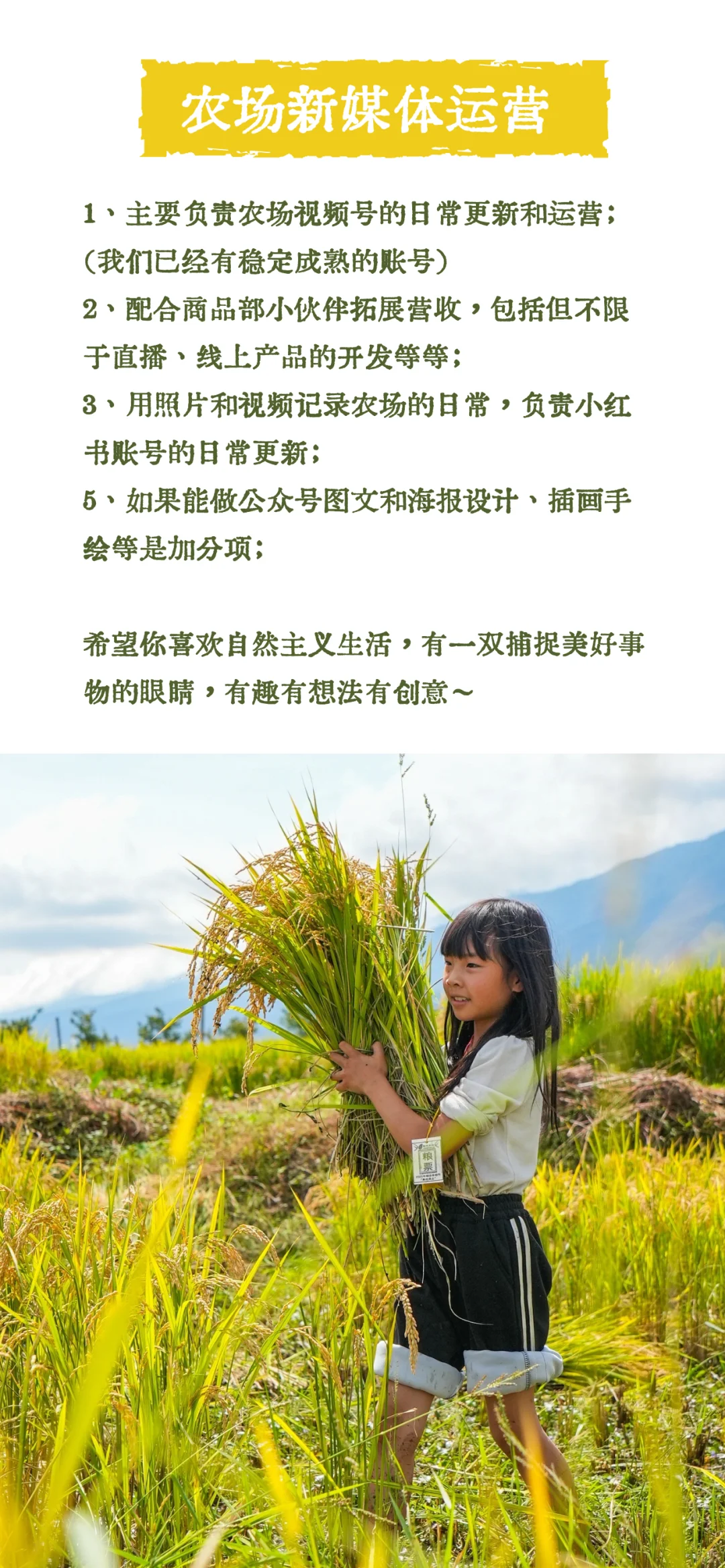 社区的有机农场招聘来啦～
