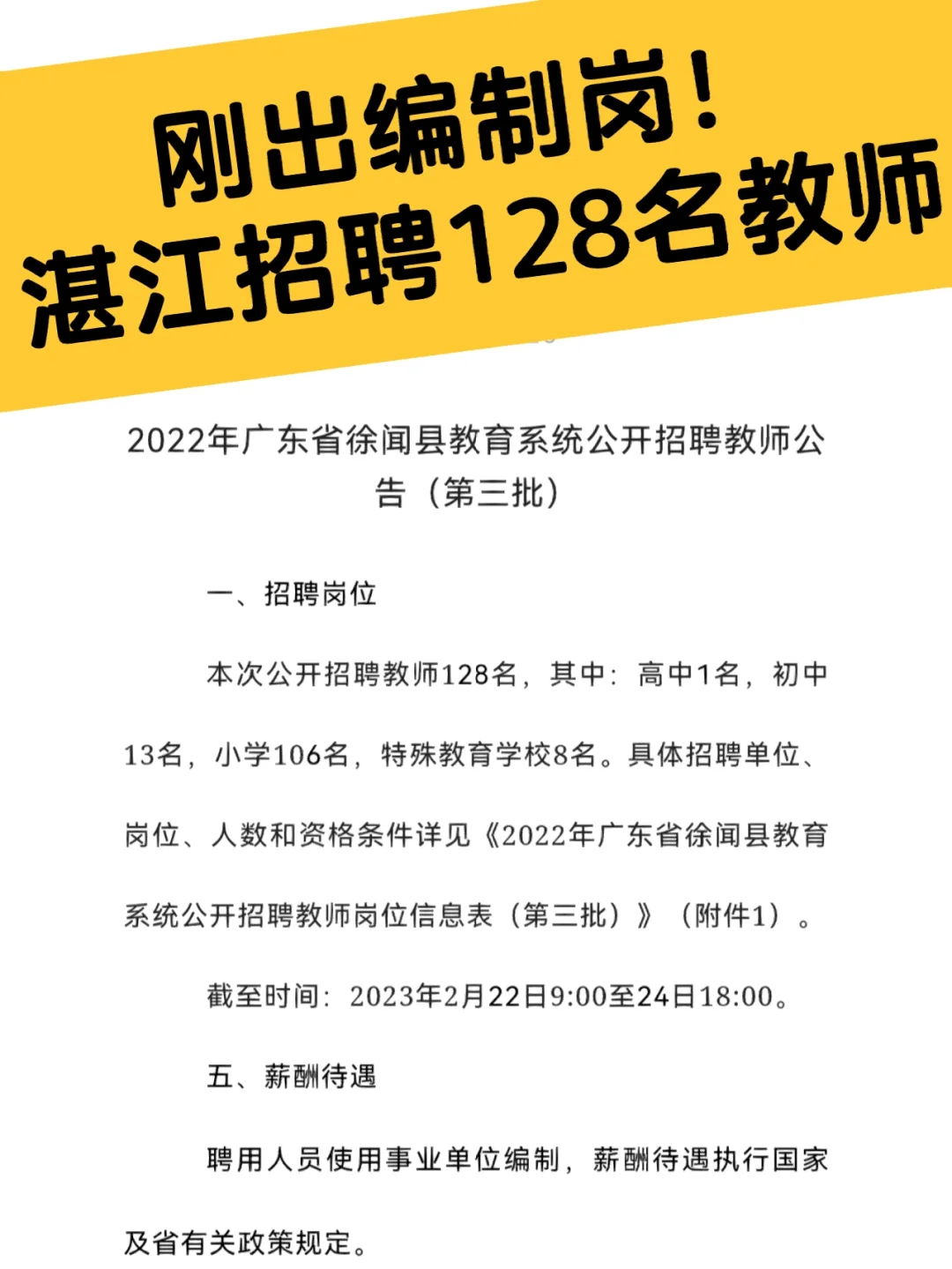 刚出编制岗！湛江招聘128名教师