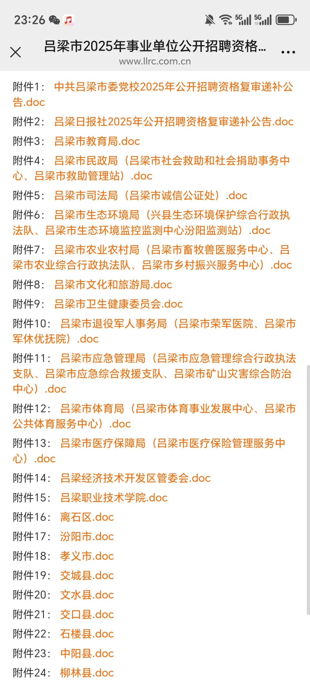 吕梁市25年事业单位资格复审递补