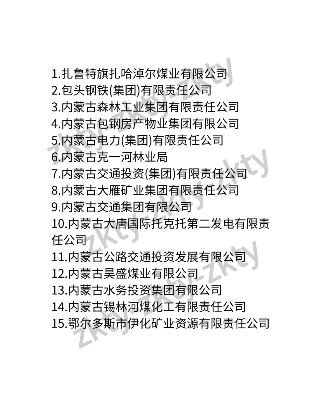 内蒙国企名单整理