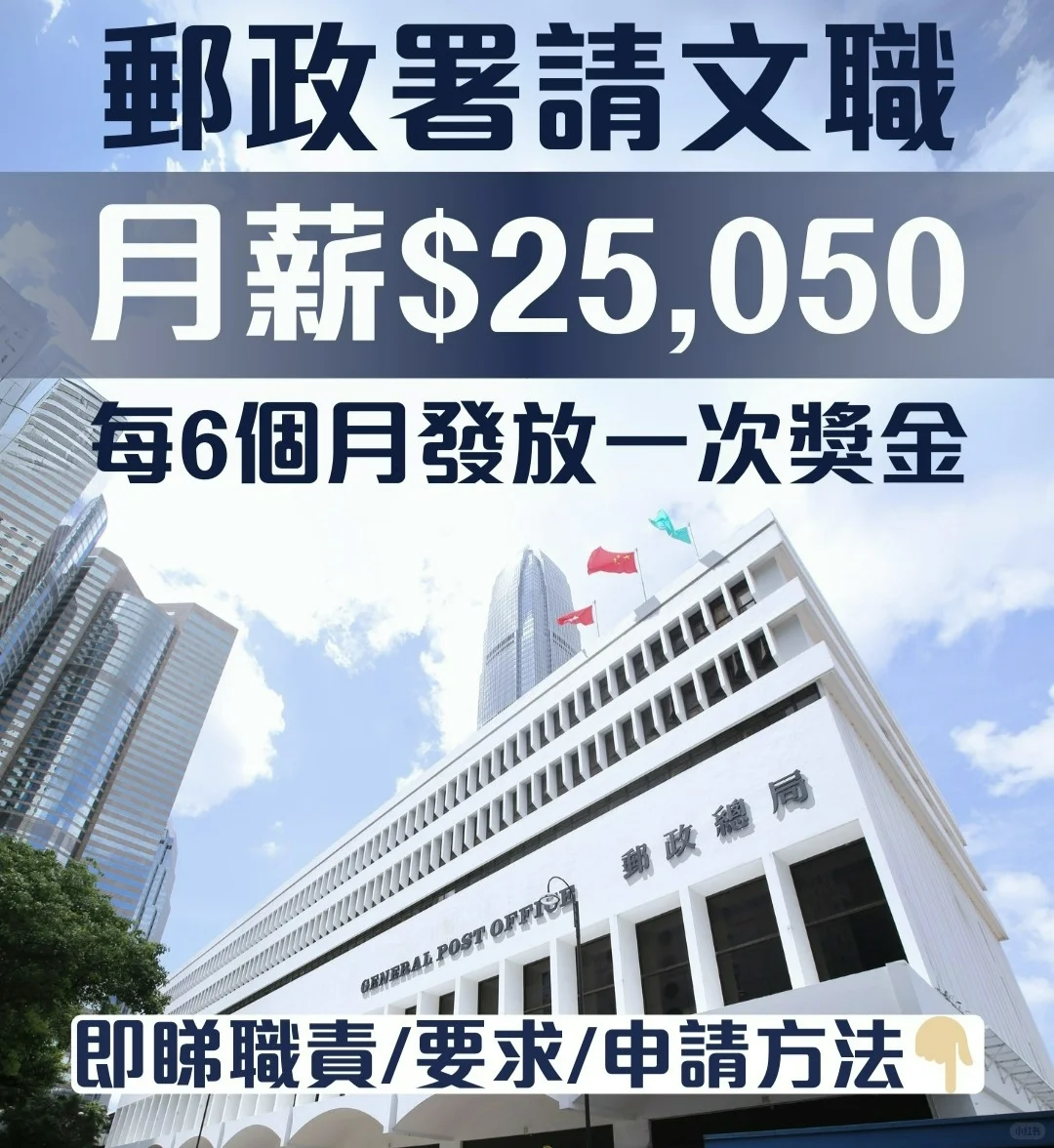 香港郵政局請文職年薪350k