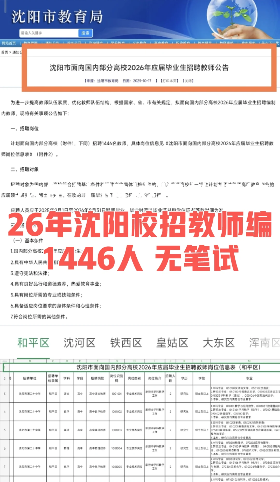 2026年沈阳校招教师编1446人❗️