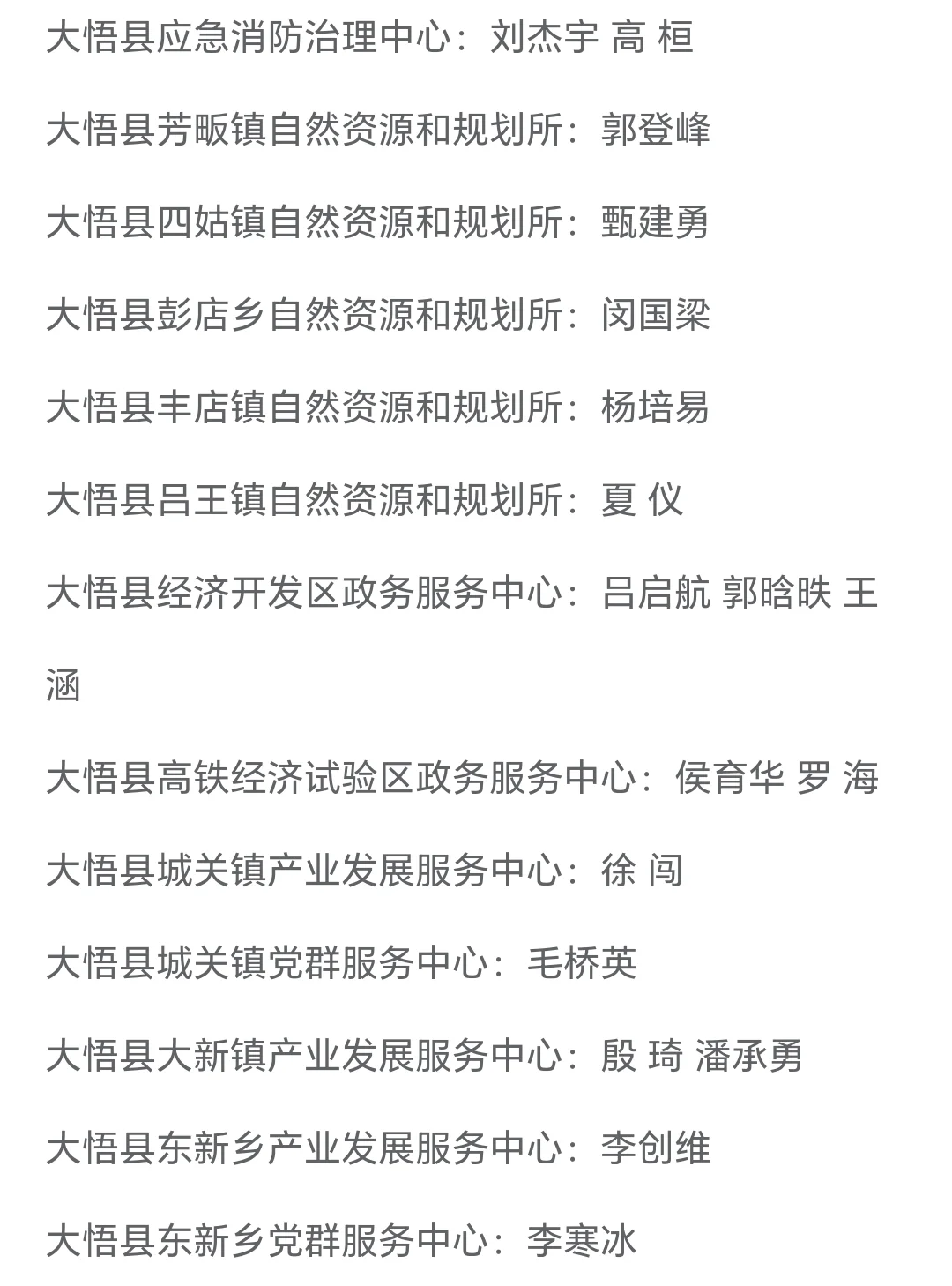 大悟县事业单位考试拟聘用人员名单