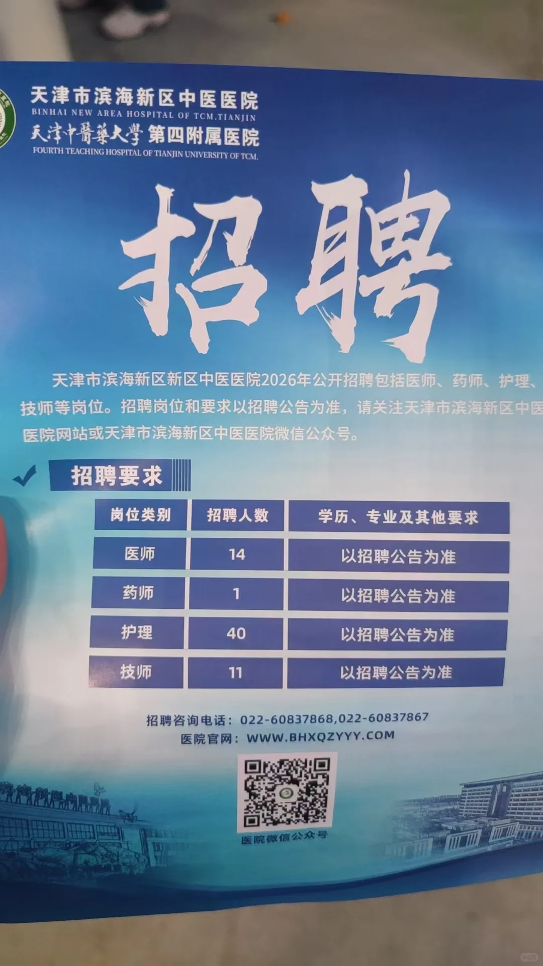 天津中医药大学双选会部分医院岗位招聘情况