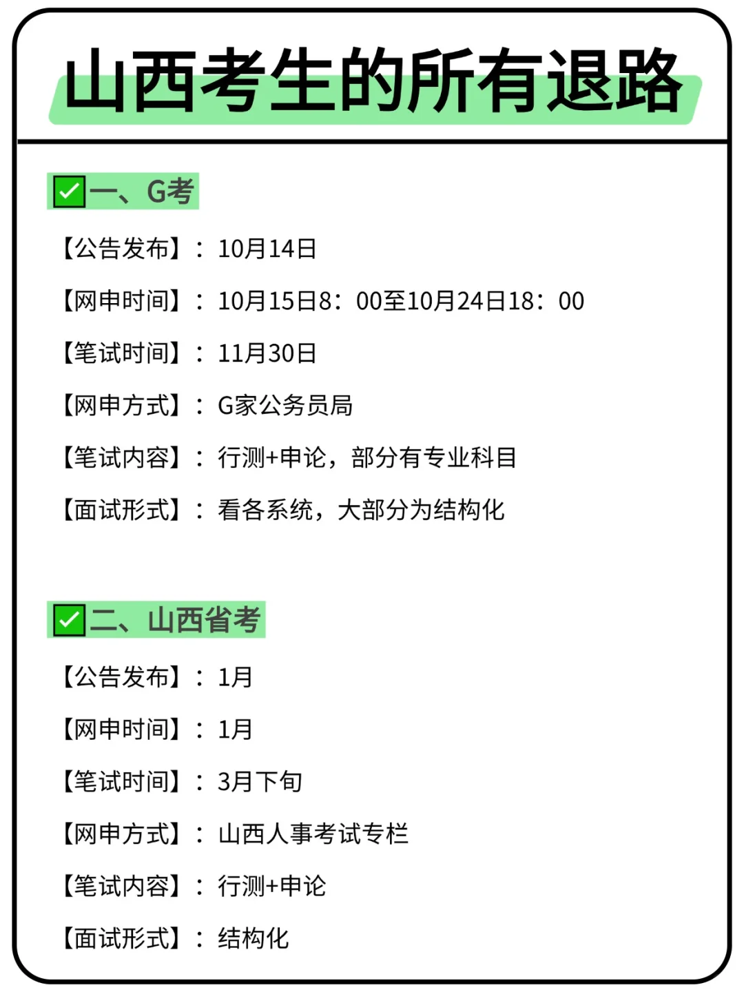 属于山西考生的所有退路来啦！！