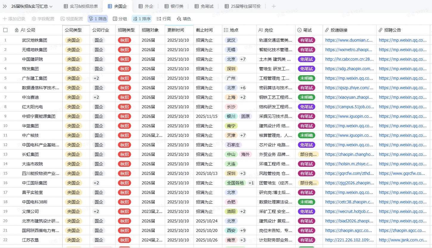 10.10 请务必开始海投央国企秋招！