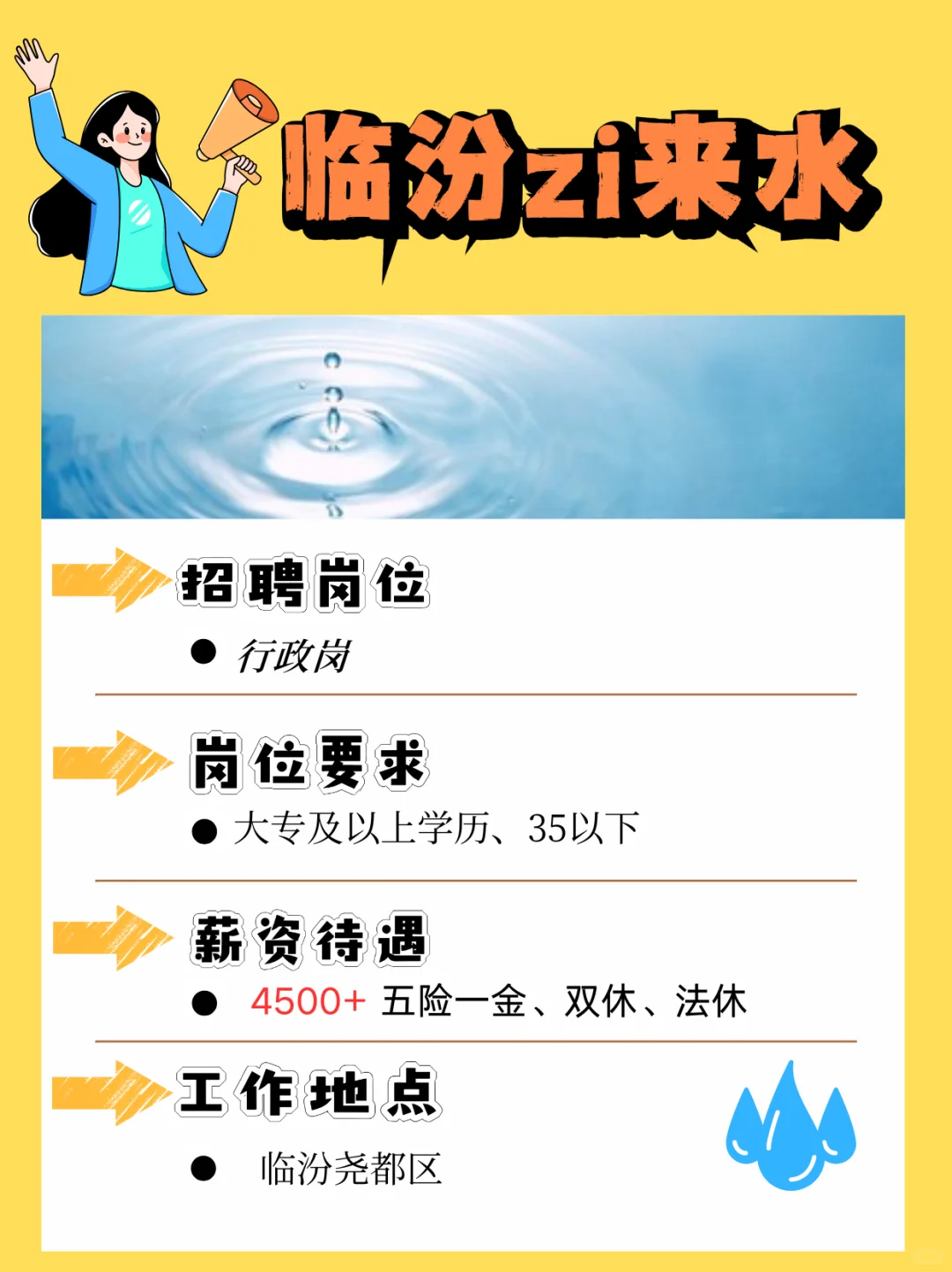临汾zi来水急招行政岗！[庆祝R]