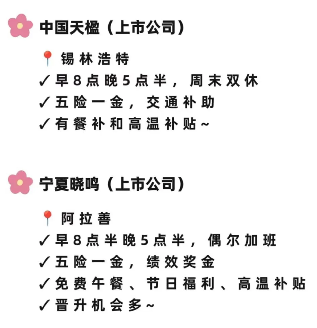内蒙大专生速看！5家可投好公司附岗位表