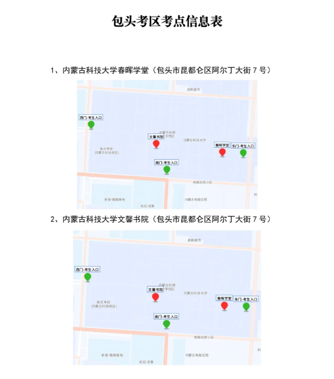 26年事业单位联考包头考区考场分布图！！