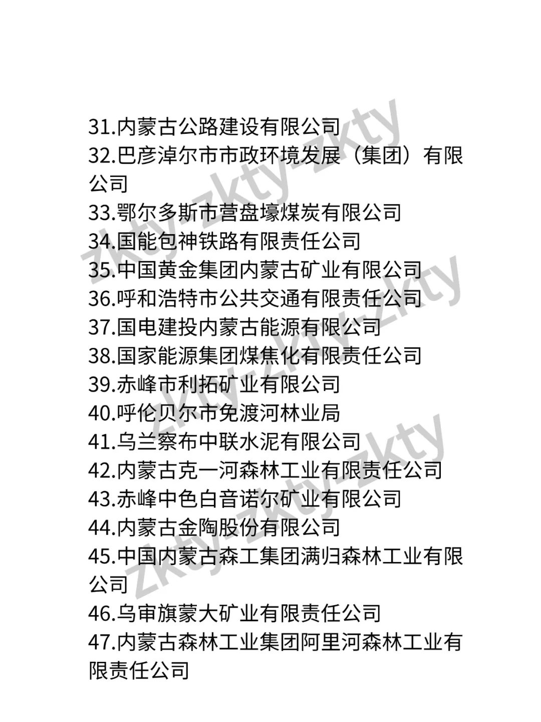 内蒙国企名单整理