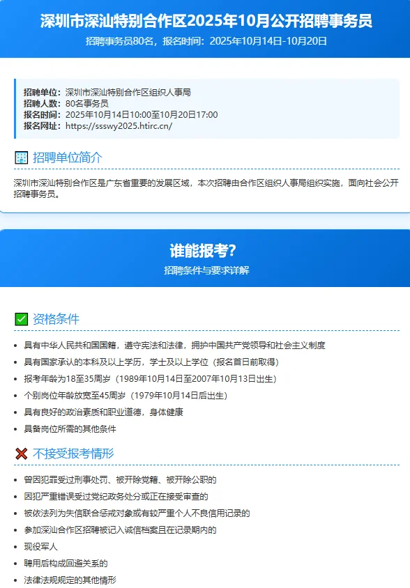 🔥深汕特别合作区招聘来啦！
