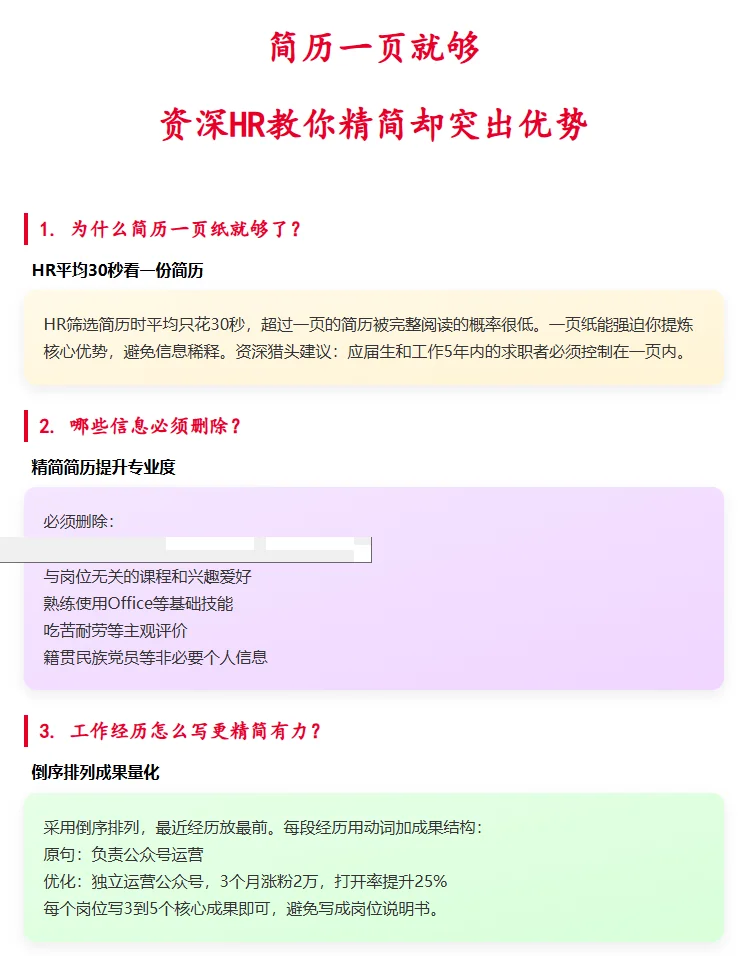 简历一页就够了
