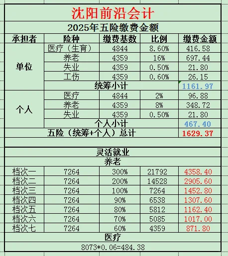 2025年最新社保缴费基数