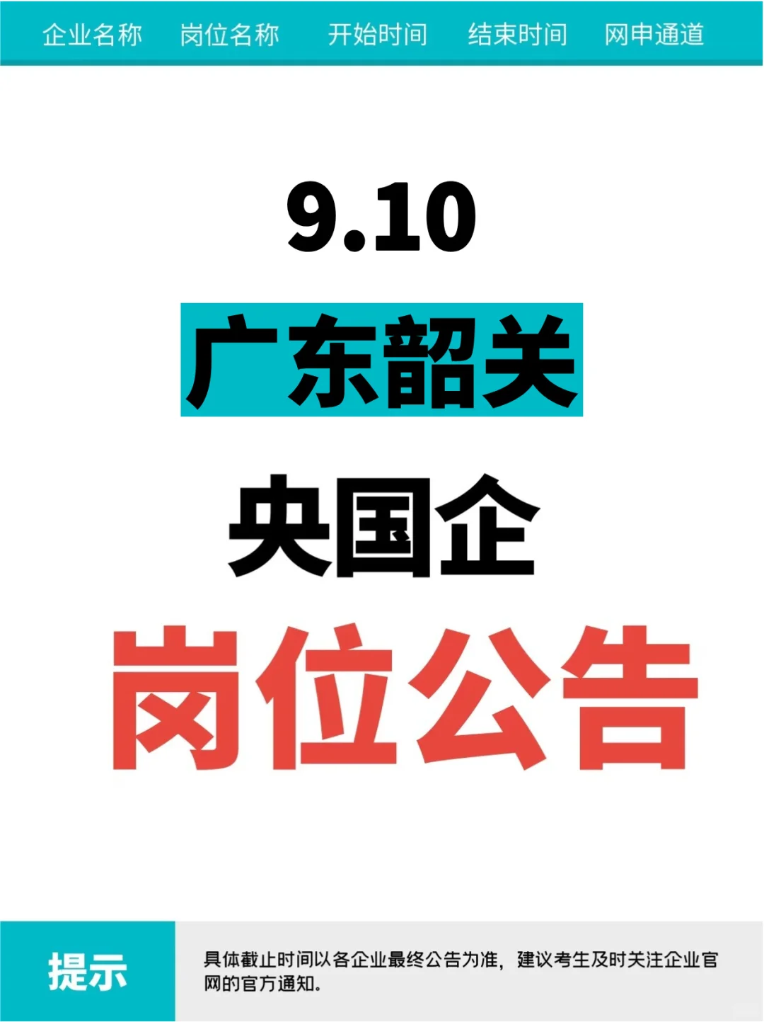 9.10广东韶关刚刚发布央国企岗位（256个）