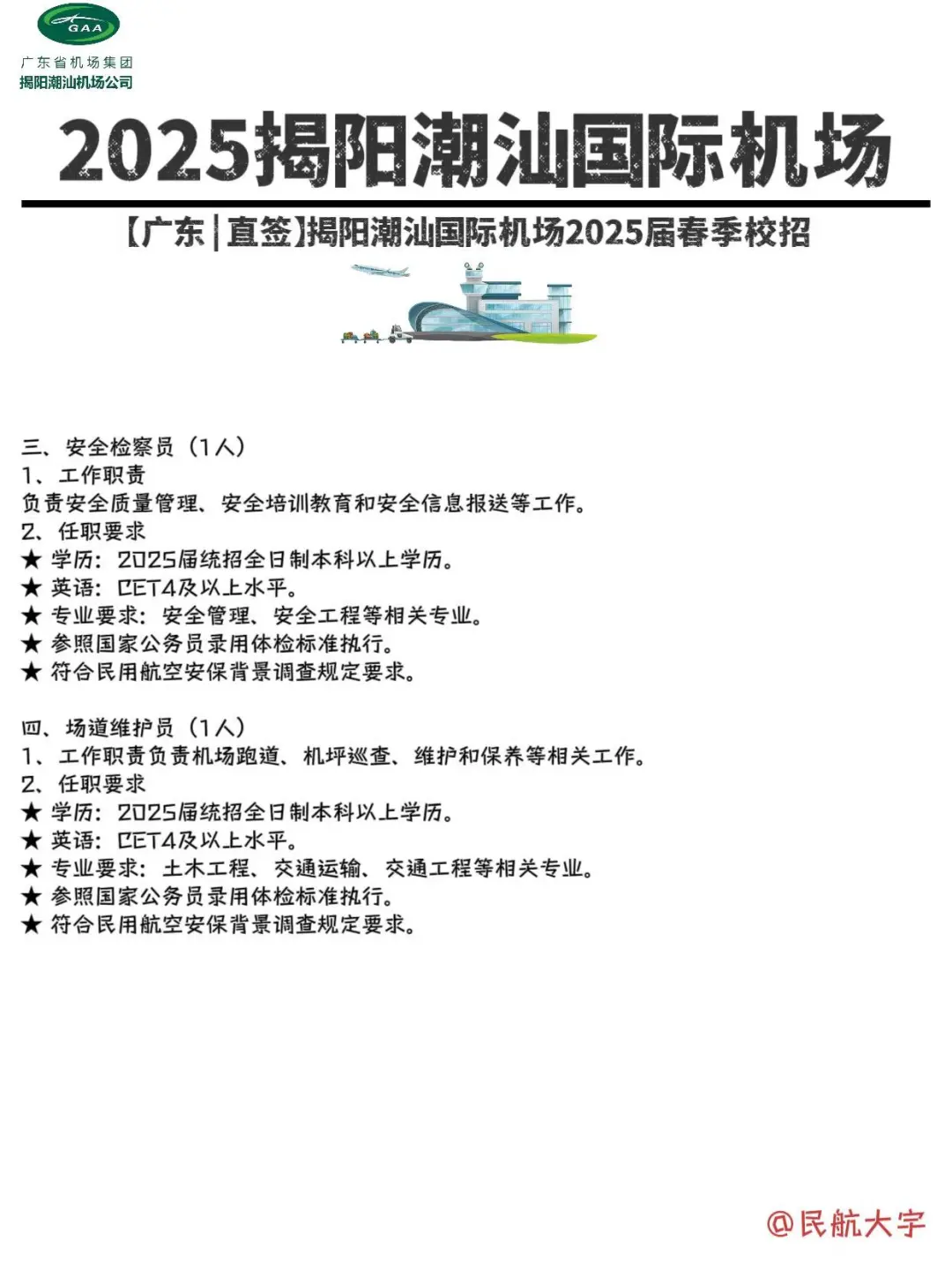 25揭阳潮汕国际机场春季校招，超多岗位‼️