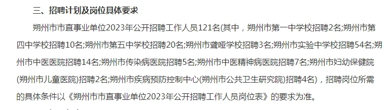 2023朔州市直事业单位招聘公告121人