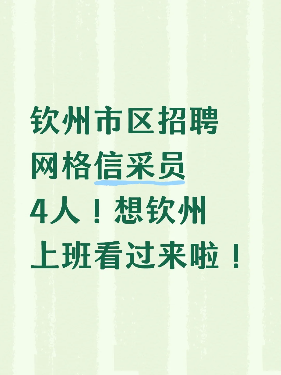 钦州市区招聘网格信采员4人！钦州市区上班