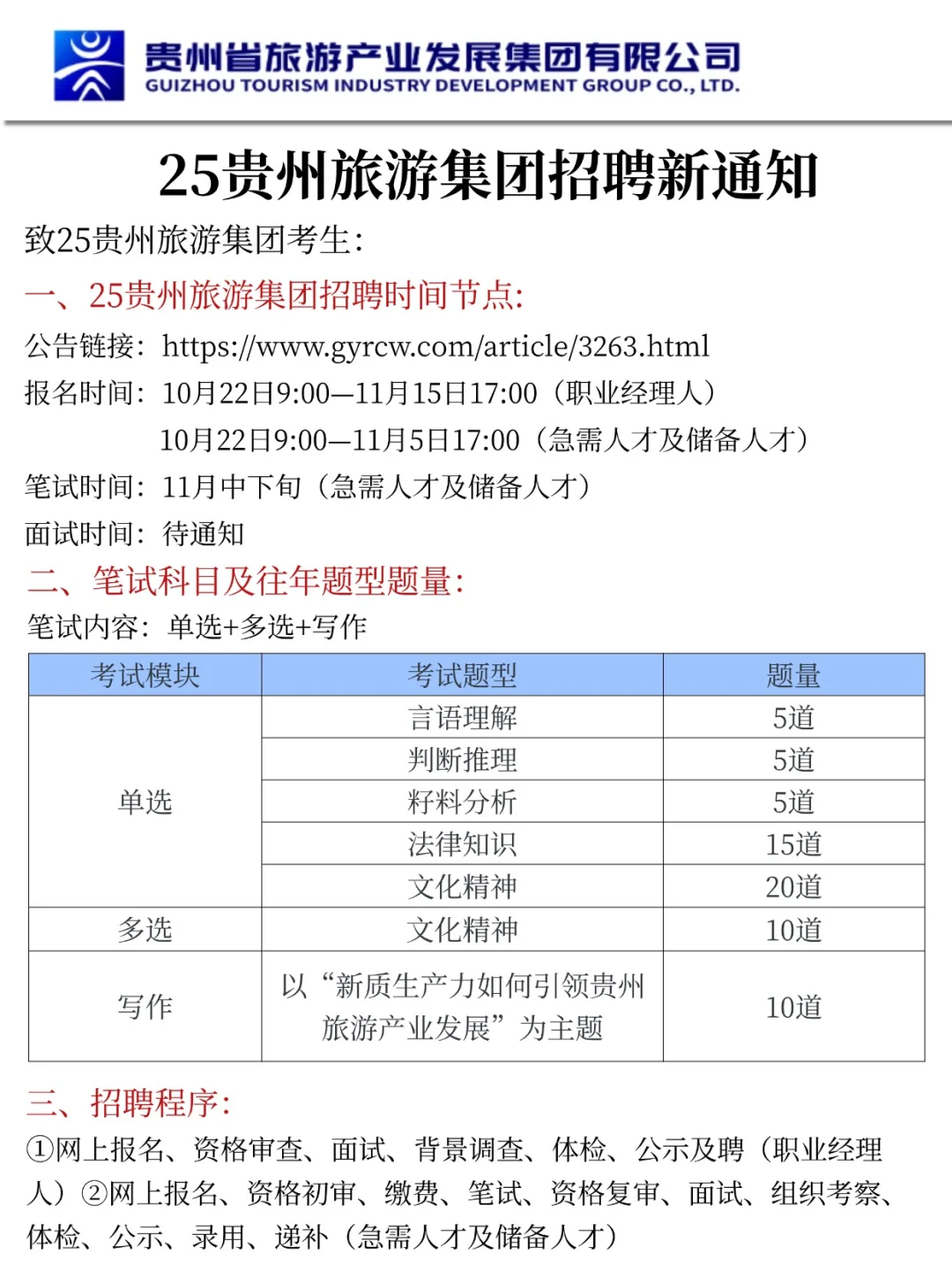 贵州旅游集团招聘新通知，可能是简单的一年