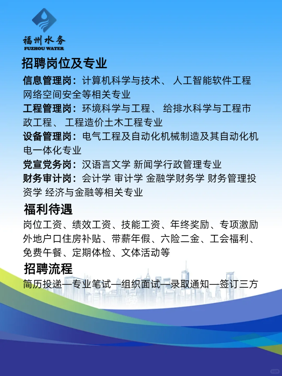 水务相关招聘公示，小伙伴秋招抓紧了