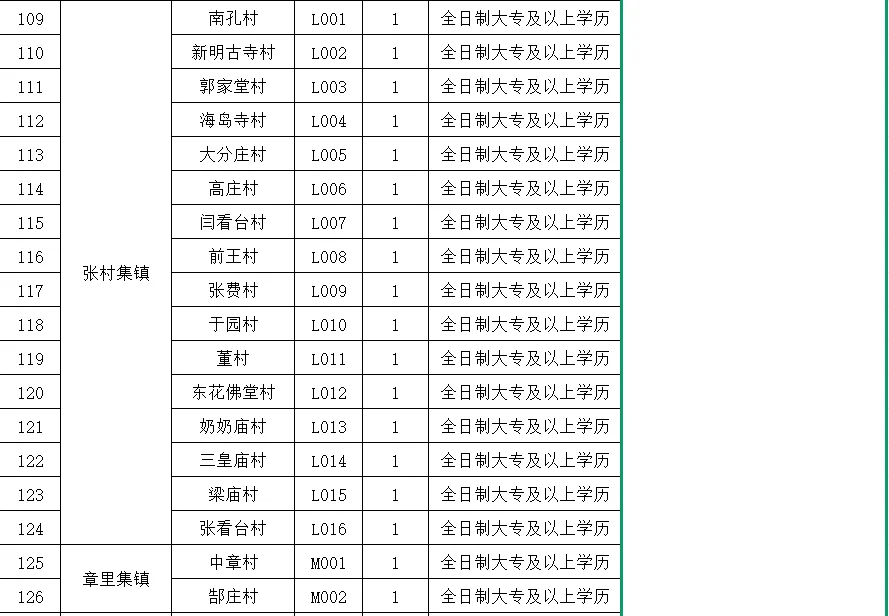 临漳县第二排公开选聘村务工作者岗位表