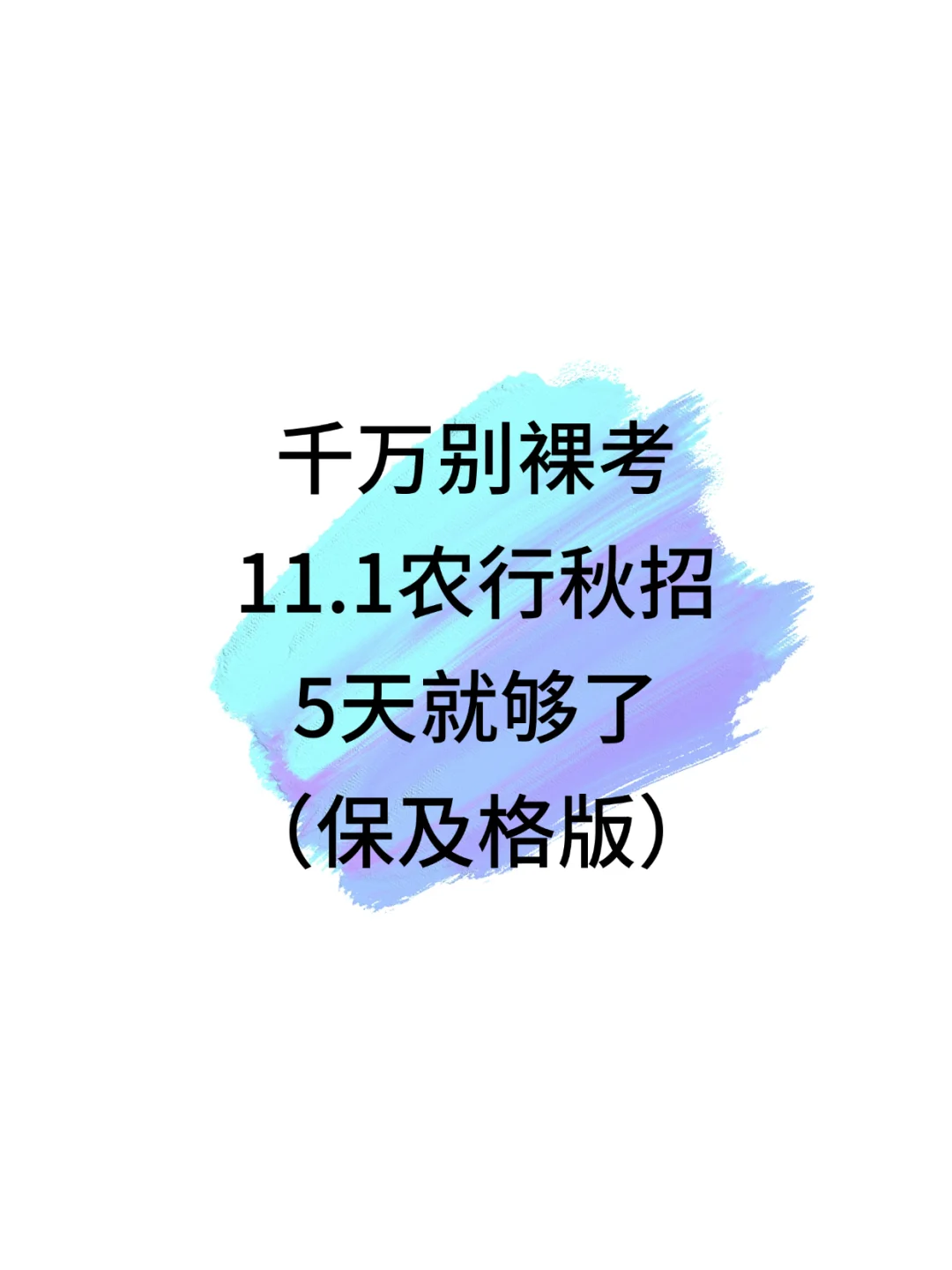 11.1农行秋招，5天就够了（保及格版）
