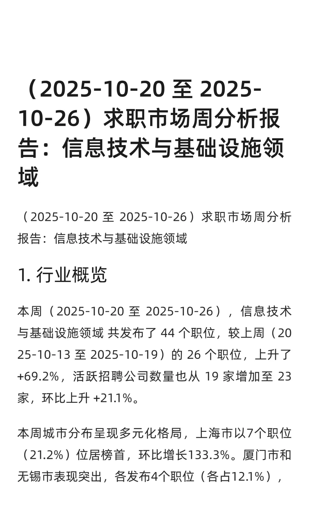 信息技术与基础设施领域求职市场周分析报告