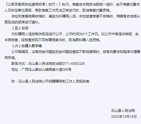 2025广西南宁马山县人民法院招聘1人公告