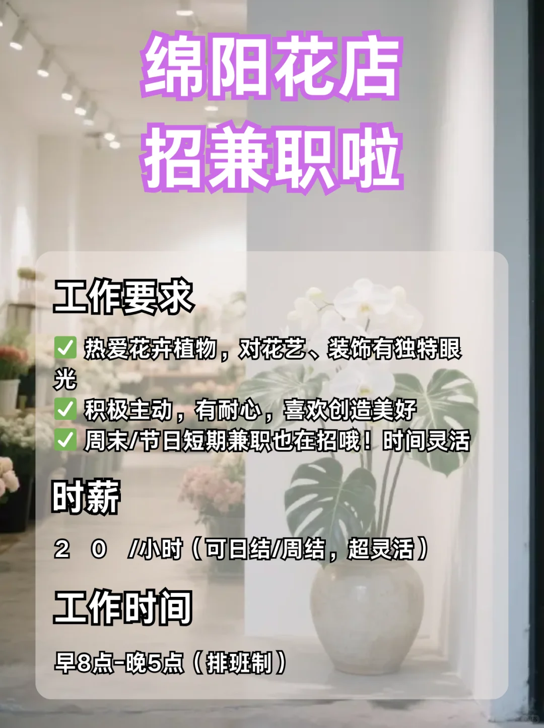 绵阳浪漫花店招募啦