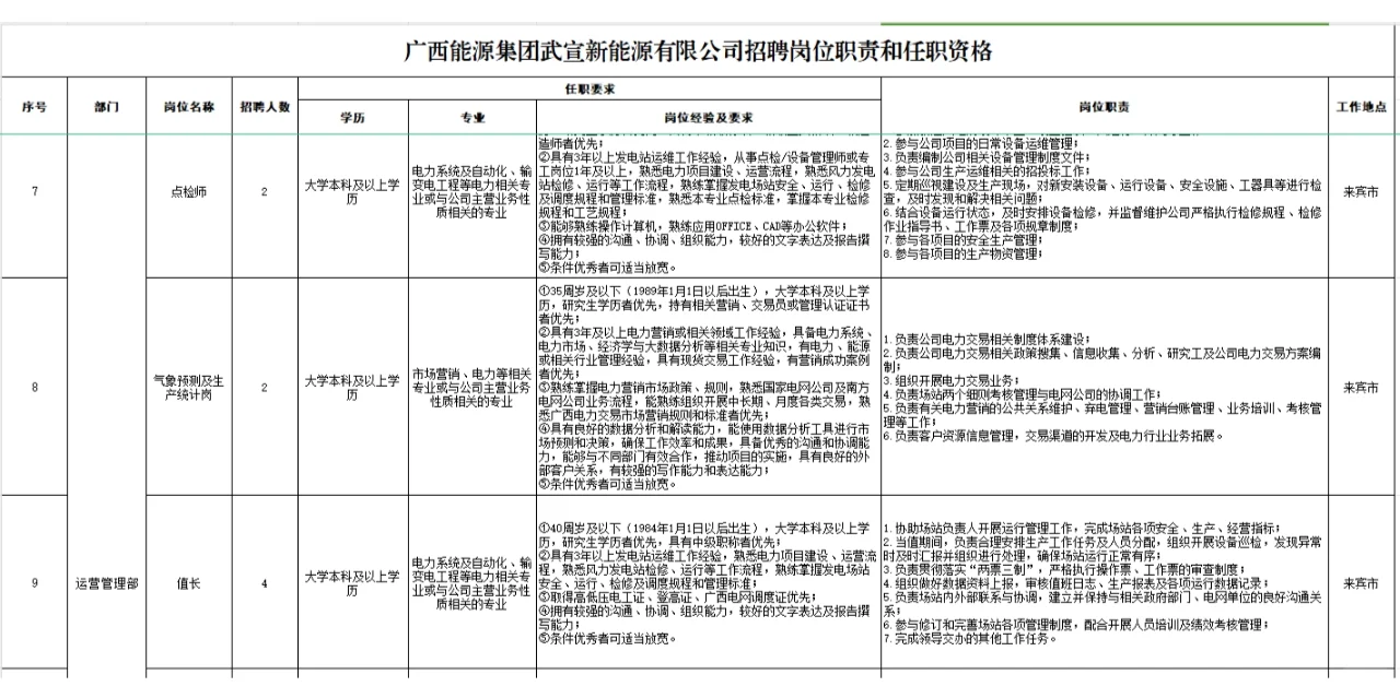 新能源岗！广西广投桂中新能源有限公司招聘