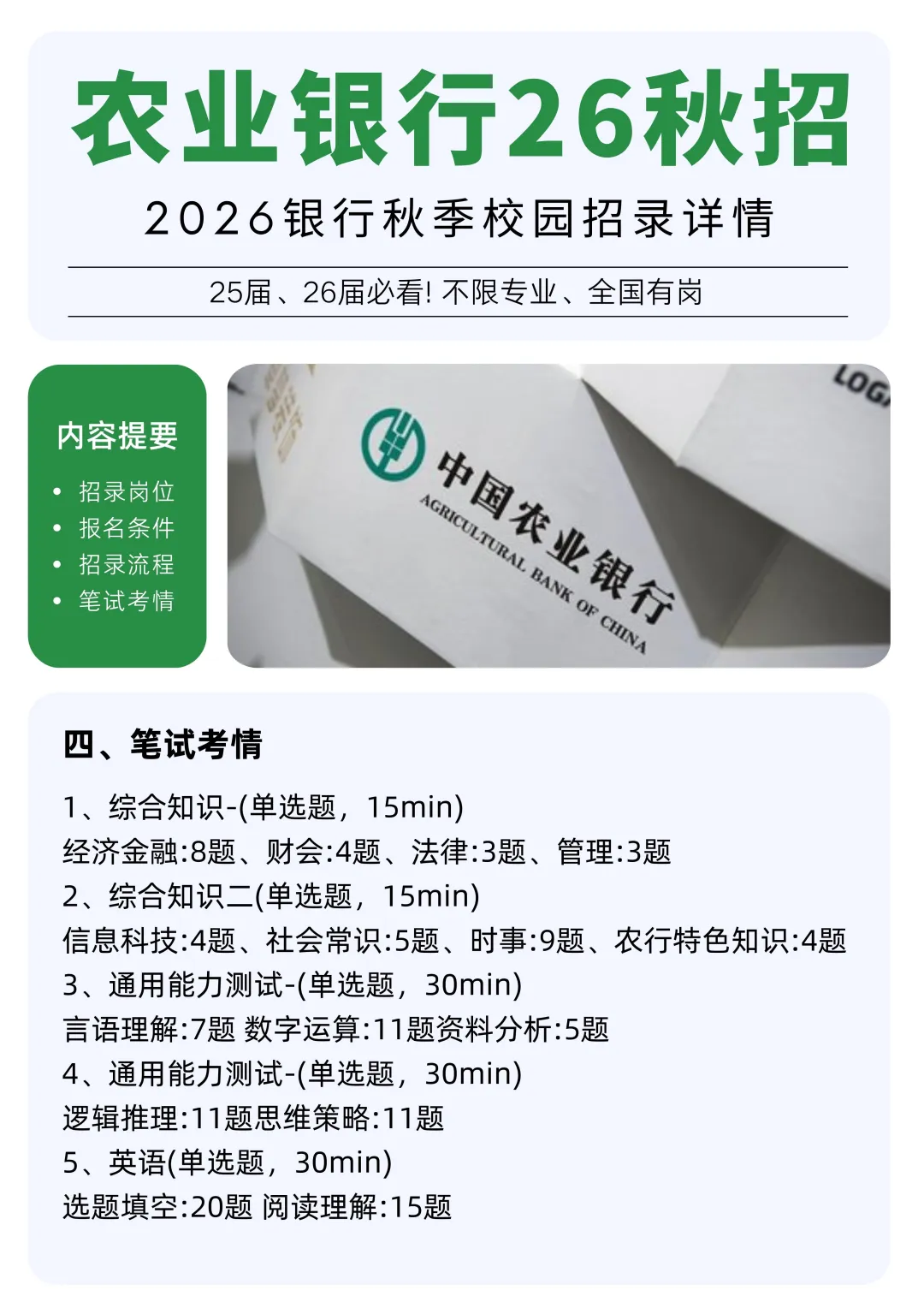 农业银行26秋招详情汇总