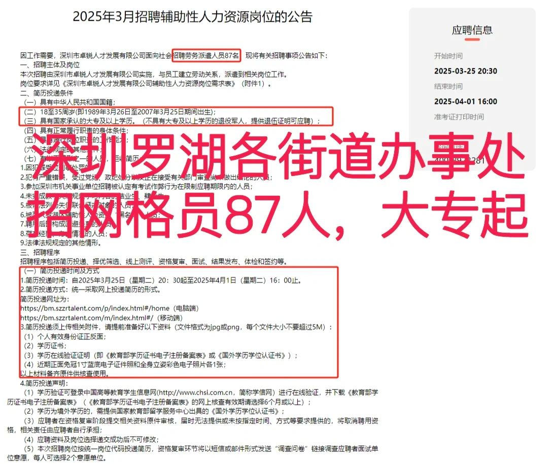 深圳市罗湖区各街道办事处招网格员87人