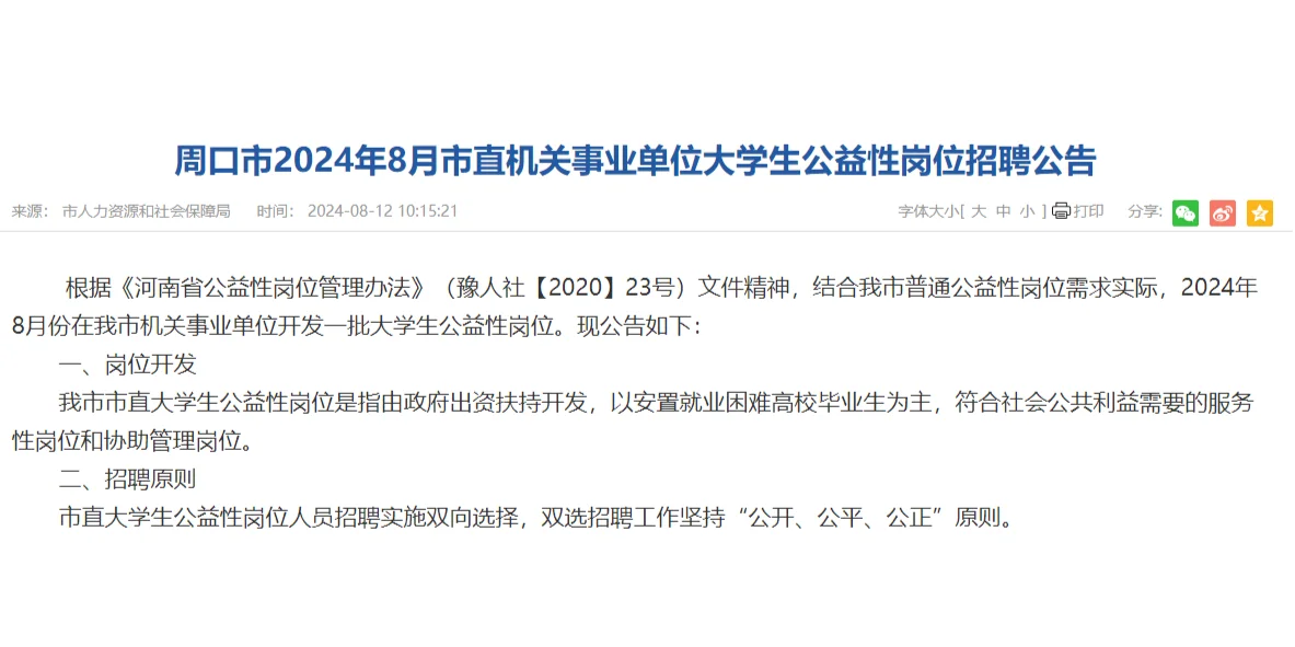 24年周口市大学生公益岗（10人）