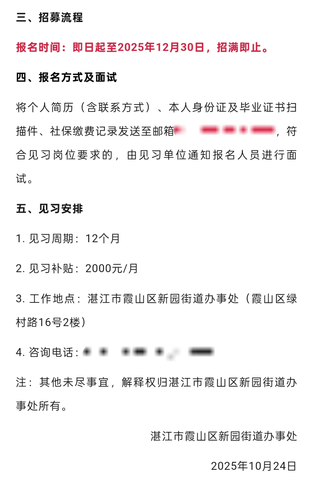 湛江霞山区新园街道办事处就业见习岗位招聘