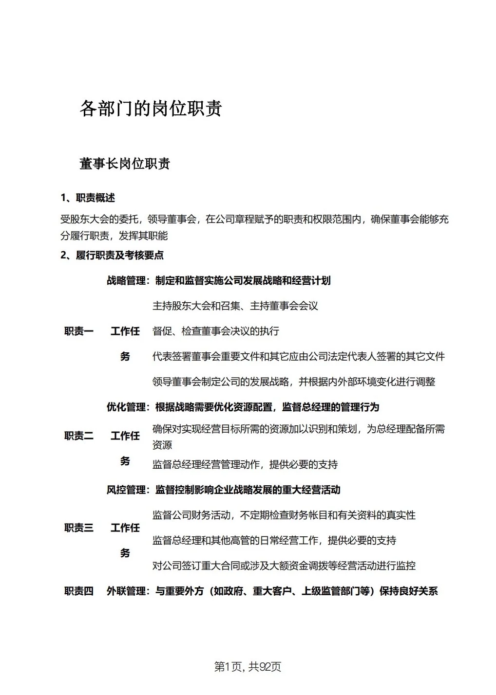 集团公司全套岗位职责说明
