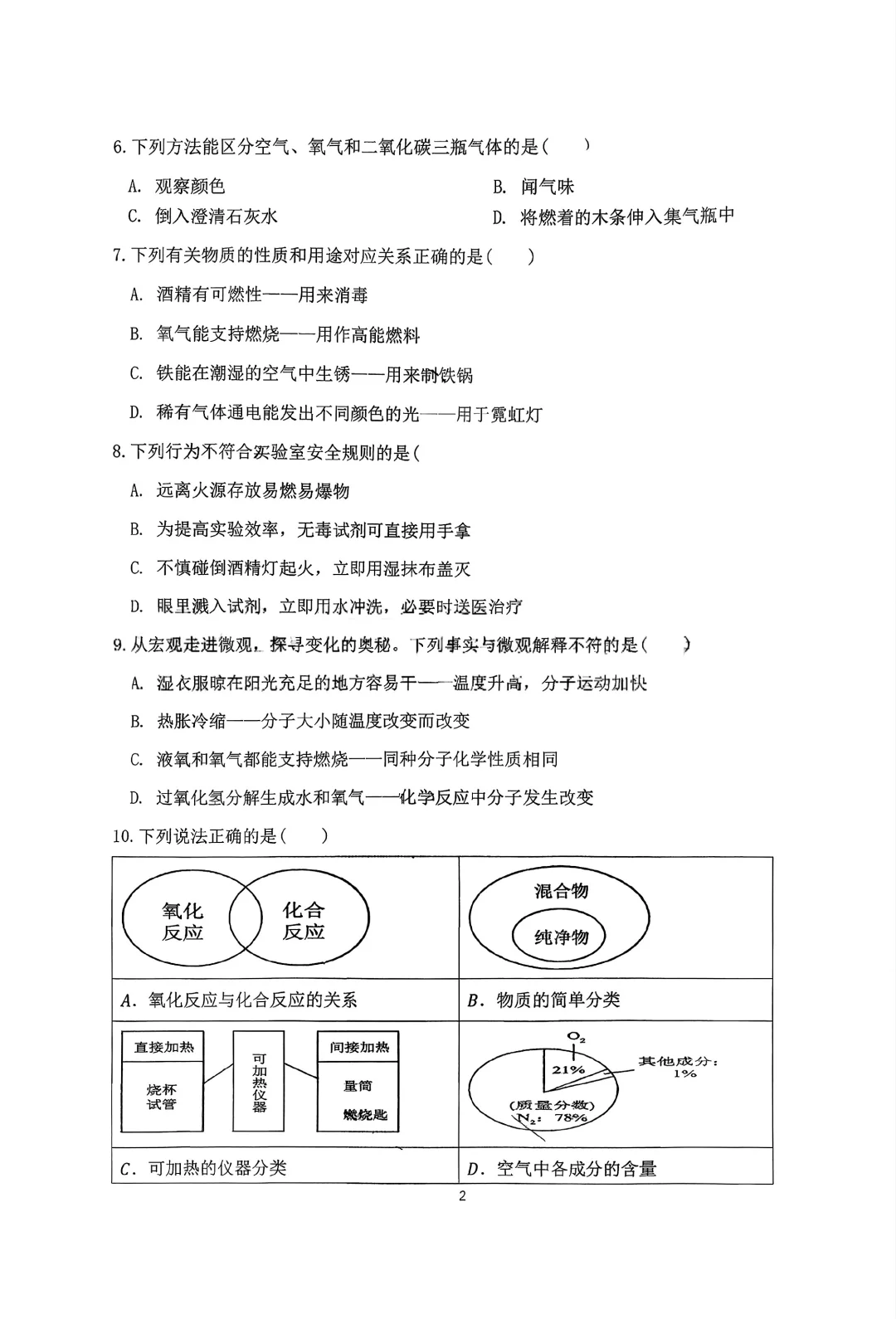 2025年抚顺九年级上10月考化学试卷