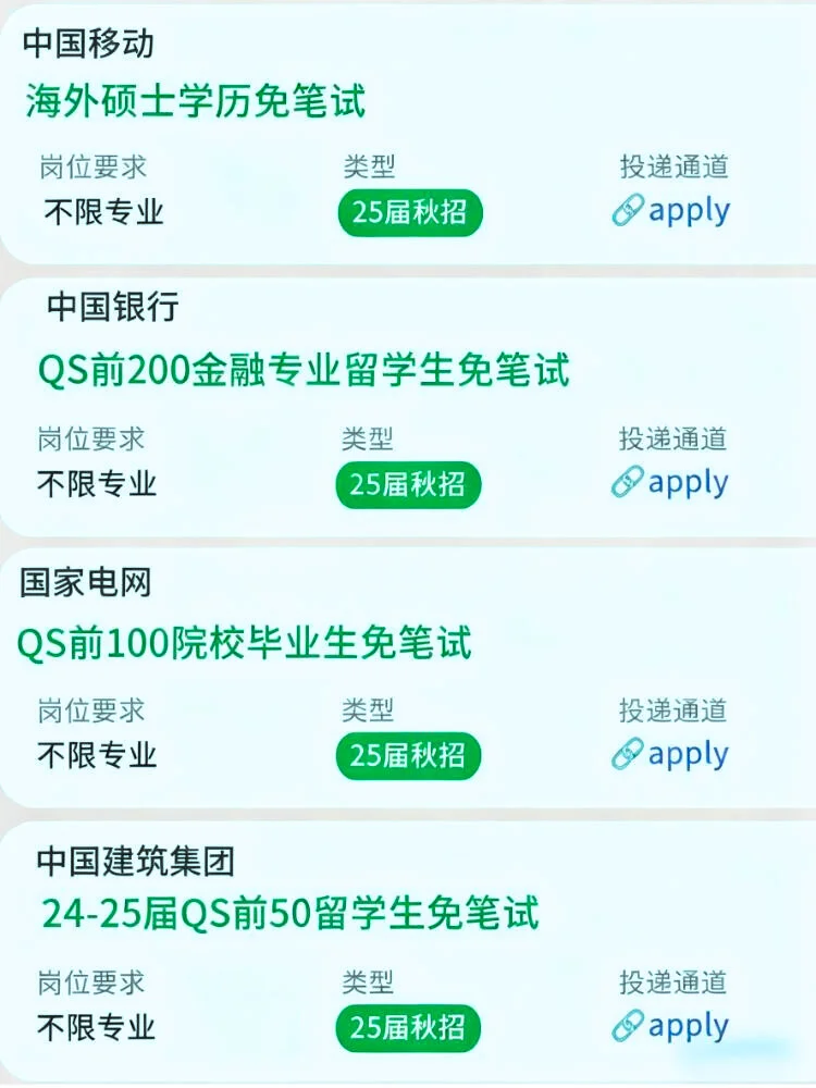 有好多央国企都给留学生免笔试了！这不妥了
