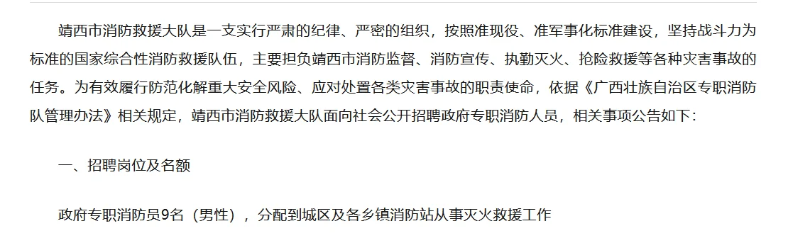 百色市靖西市消防救援大队招聘公告